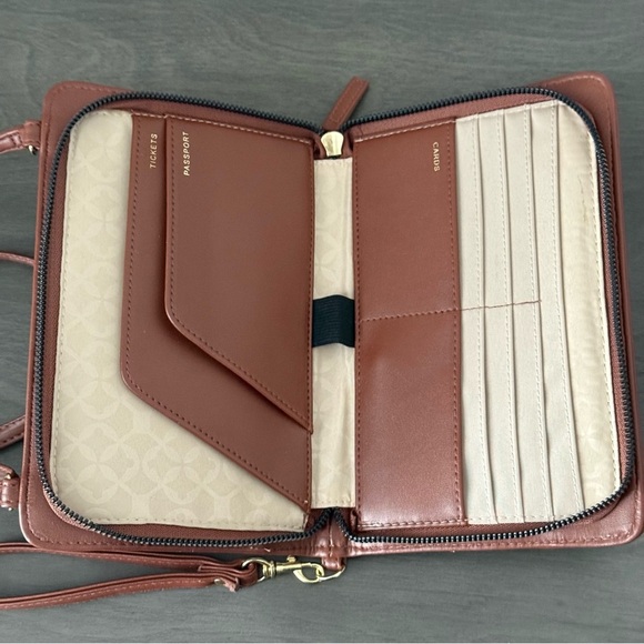 Striped Blue and White with Brown Crossbody Bag or Wallet - Picture 5 of 5